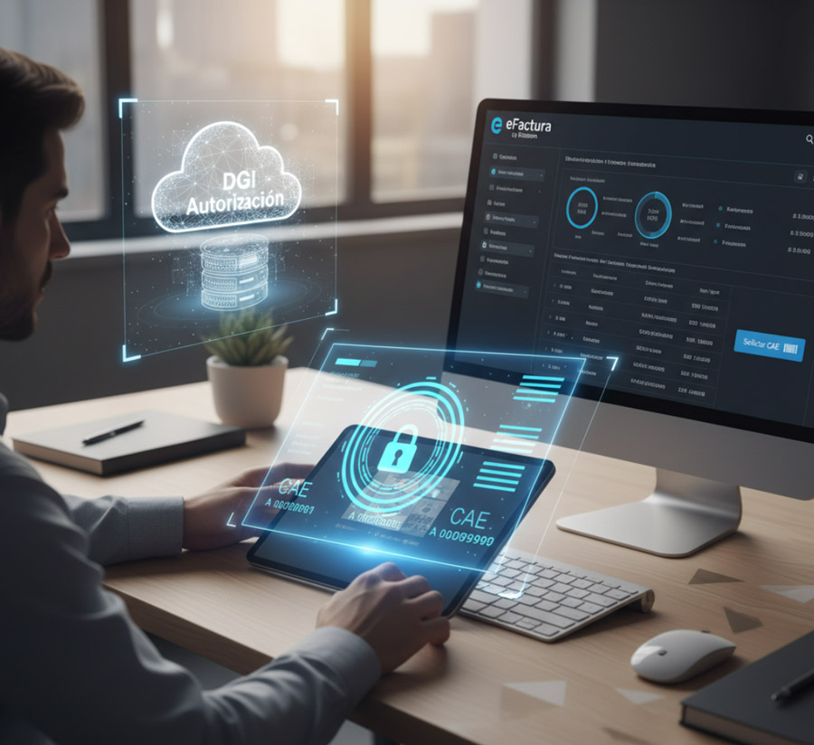 computadora que mustra sistema de facturacion electonica cargando caes